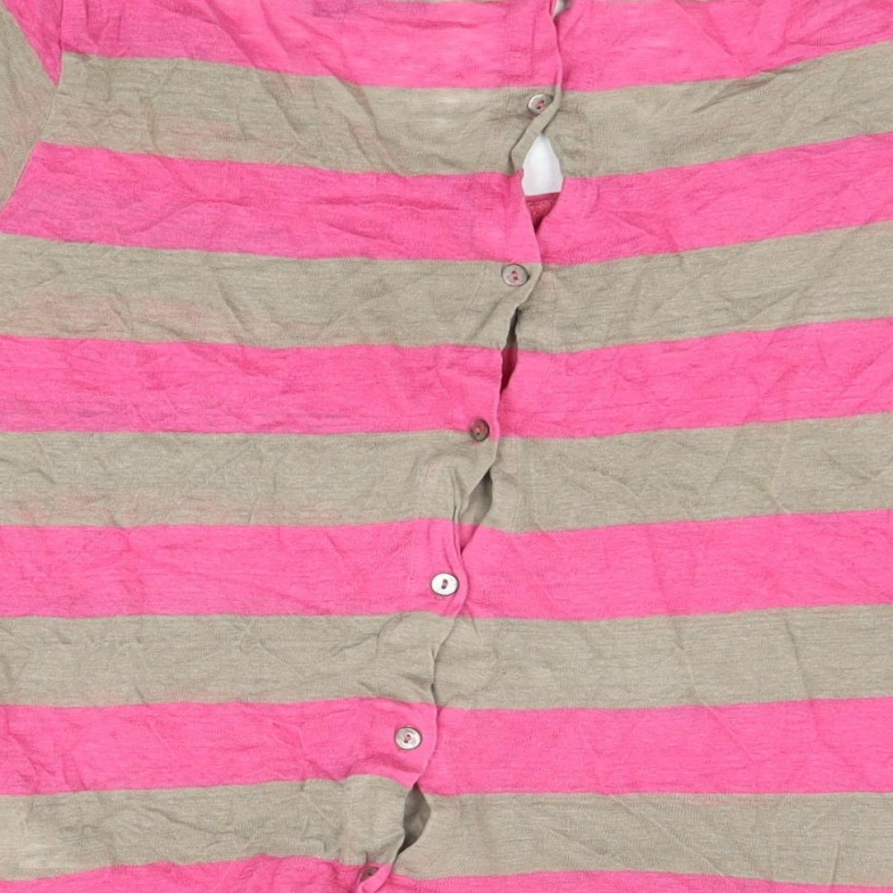 Fenn Wright Manson Womens Pink Striped Linen Basic T-Shirt Size 14 Scoop Neck