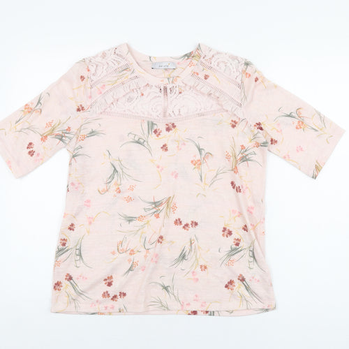 Per Una Womens Pink Floral Cotton Basic T-Shirt Size 14 Round Neck