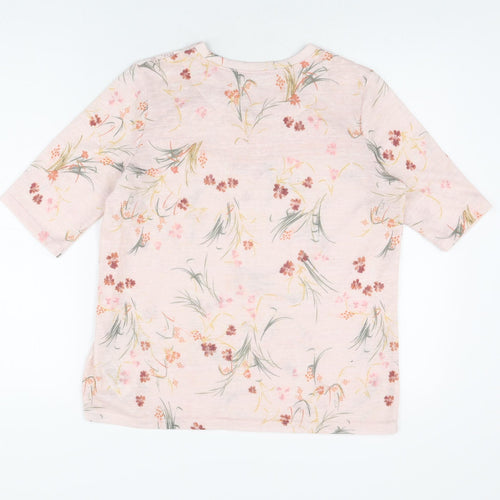 Per Una Womens Pink Floral Cotton Basic T-Shirt Size 14 Round Neck