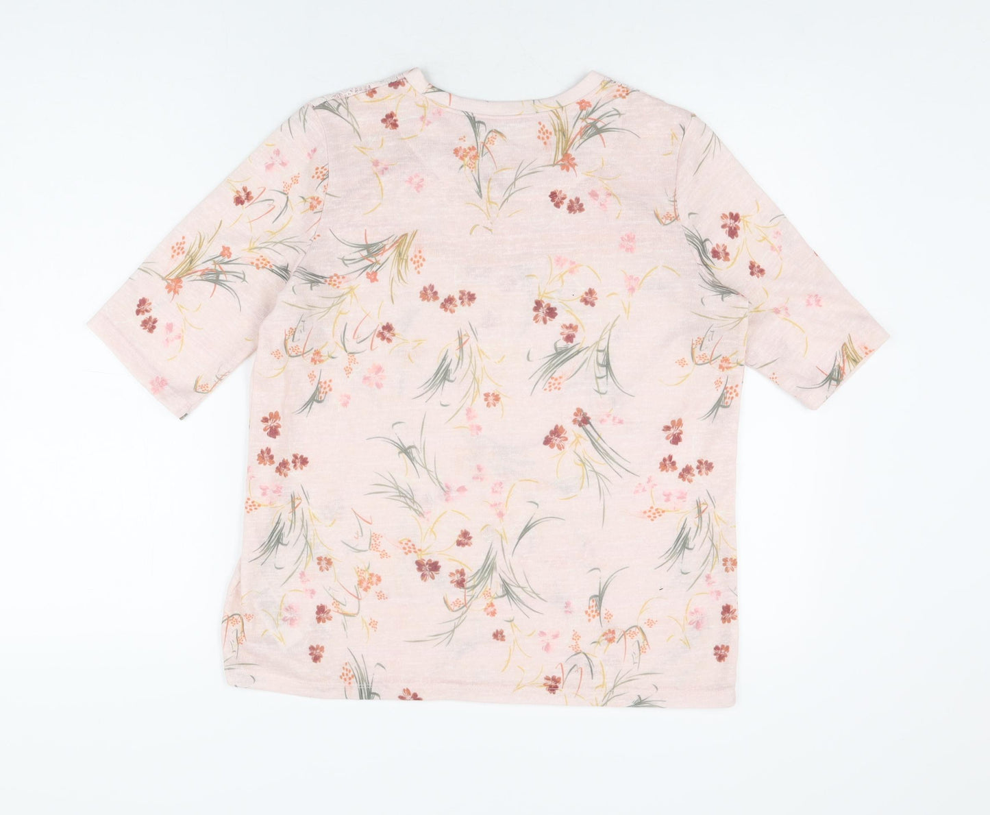 Per Una Womens Pink Floral Cotton Basic T-Shirt Size 14 Round Neck