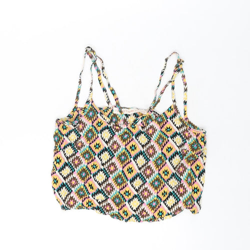 Valley Of The Dolls Womens Multicoloured Geometric Viscose Cropped T-Shirt Size 8 Scoop Neck