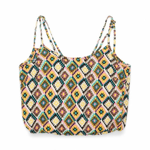 Valley Of The Dolls Womens Multicoloured Geometric Viscose Cropped T-Shirt Size 8 Scoop Neck