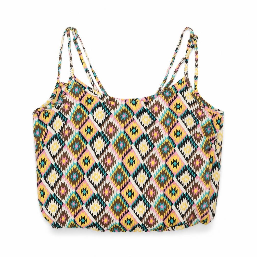 Valley Of The Dolls Womens Multicoloured Geometric Viscose Cropped T-Shirt Size 8 Scoop Neck