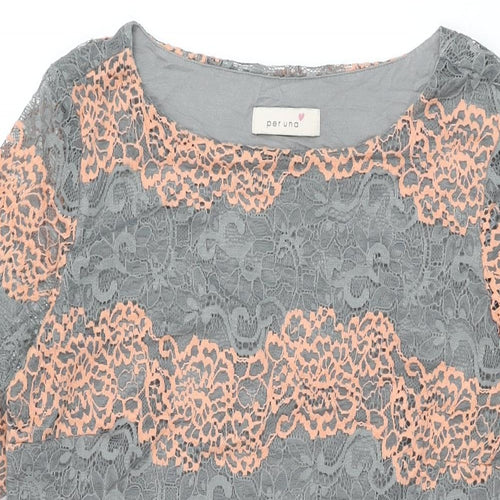 Per Una Womens Grey Geometric Polyester Bodycon Size 12 Boat Neck Pullover