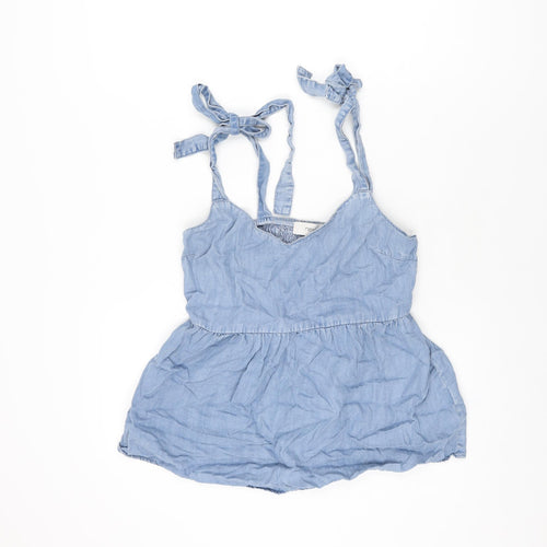 NEXT Womens Blue Lyocell Basic T-Shirt Size 12 V-Neck