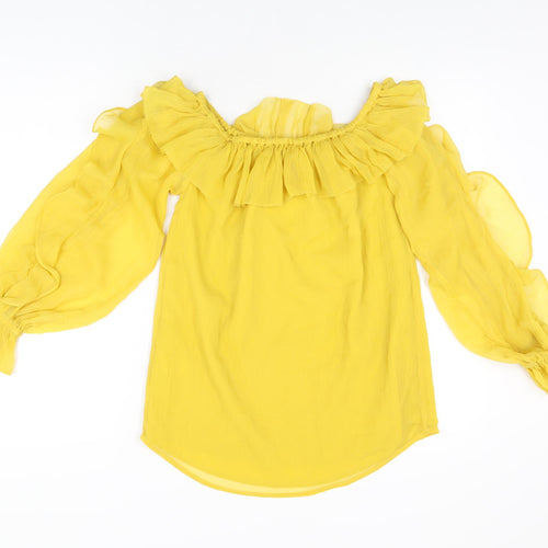 River Island Womens Yellow Polyester Basic Blouse Size 8 Off the Shoulder