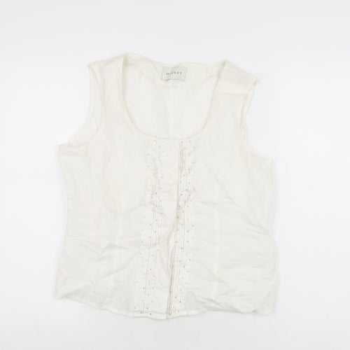 Minuet Womens White Ramie Basic Button-Up Size 12 Scoop Neck