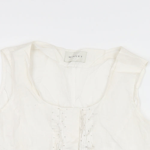 Minuet Womens White Ramie Basic Button-Up Size 12 Scoop Neck