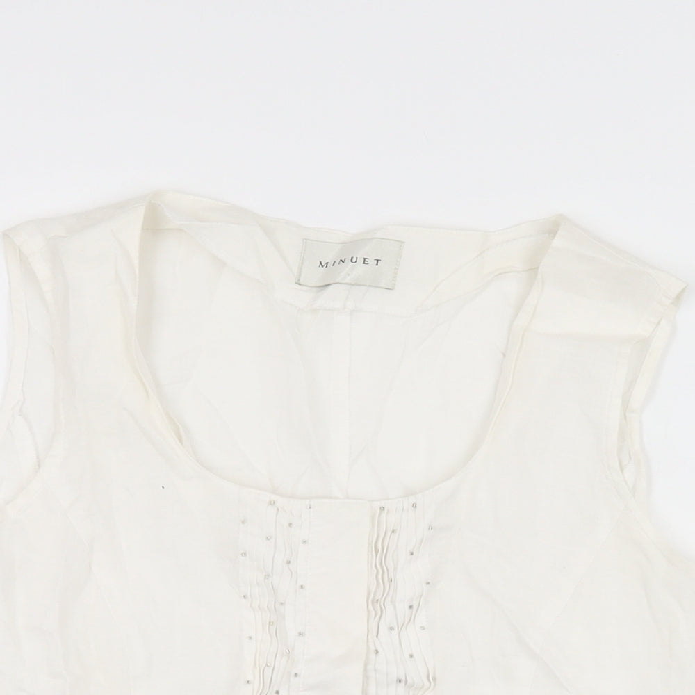 Minuet Womens White Ramie Basic Button-Up Size 12 Scoop Neck