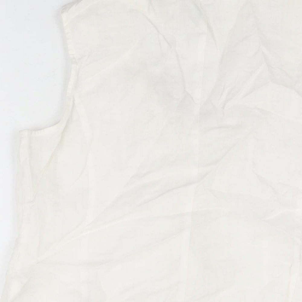 Minuet Womens White Ramie Basic Button-Up Size 12 Scoop Neck