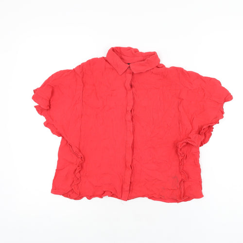 Topshop Womens Red Viscose Basic Button-Up Size 8 Collared