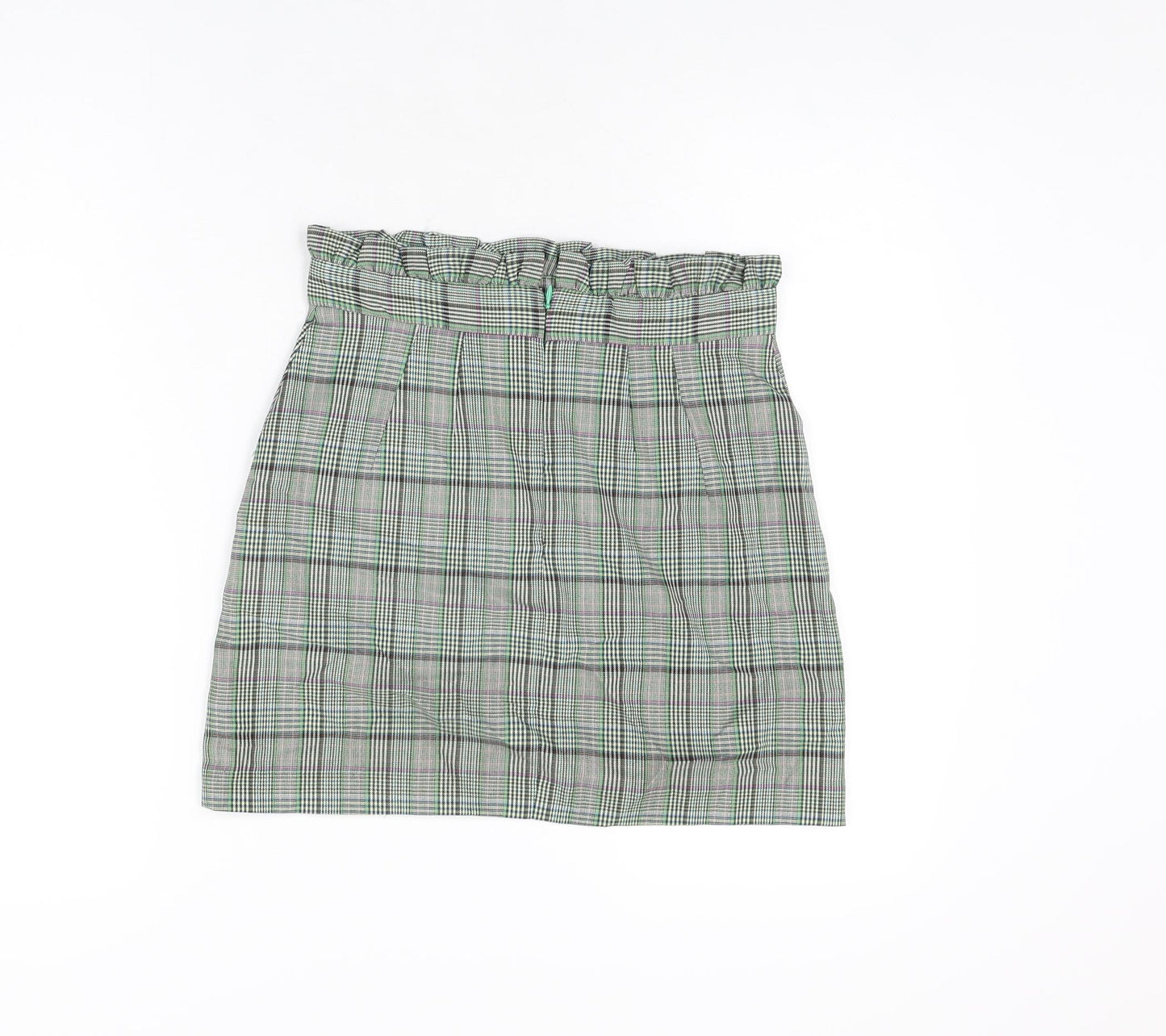 Topshop Womens Green Plaid Polyester Mini Skirt Size 8 Zip