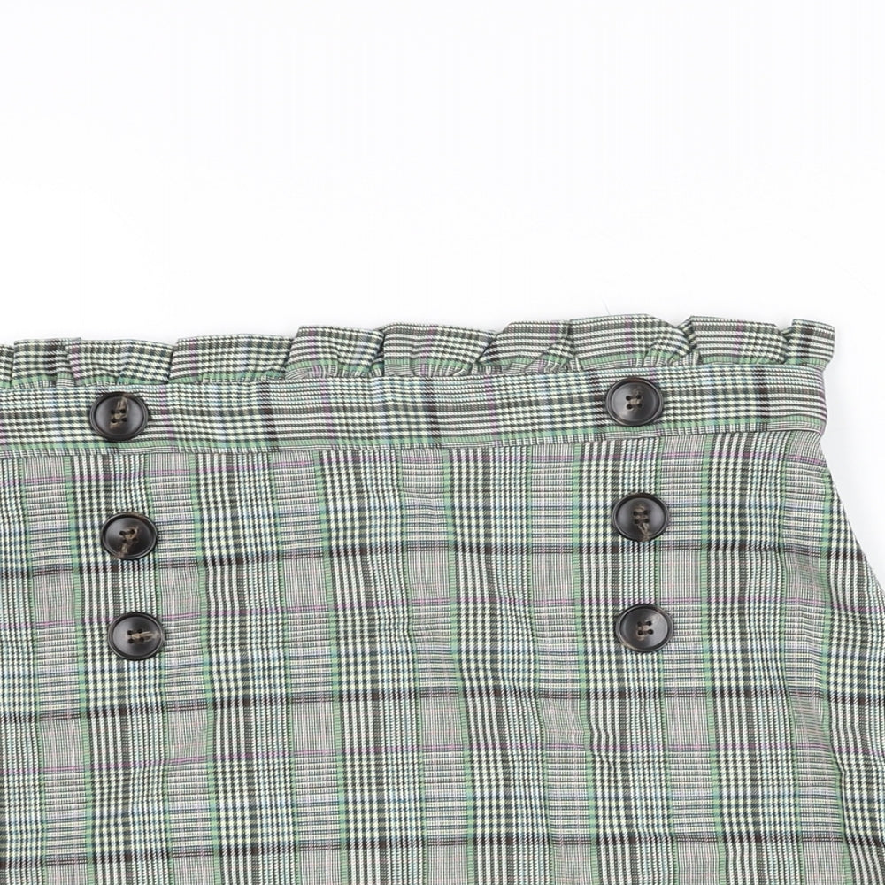Topshop Womens Green Plaid Polyester Mini Skirt Size 8 Zip