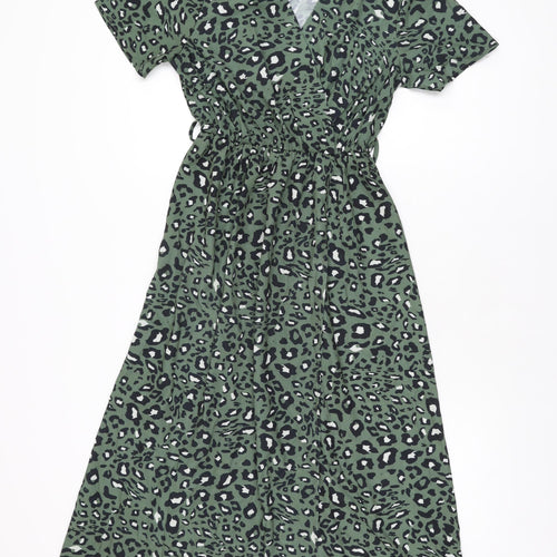 Gini London Womens Green Animal Print Polyester A-Line Size S V-Neck Pullover - Size S/M