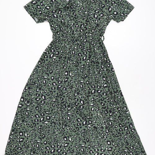 Gini London Womens Green Animal Print Polyester A-Line Size S V-Neck Pullover - Size S/M