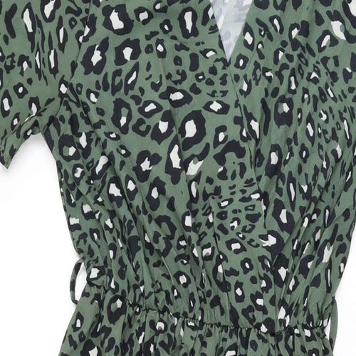Gini London Womens Green Animal Print Polyester A-Line Size S V-Neck Pullover - Size S/M