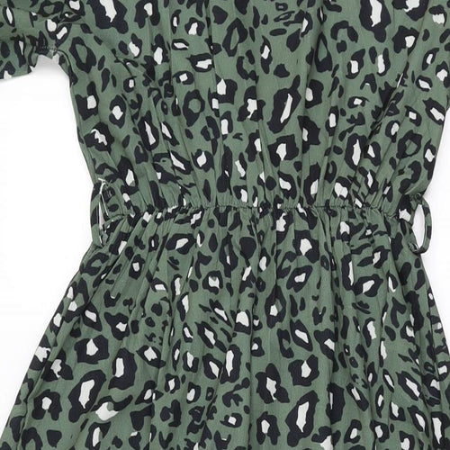 Gini London Womens Green Animal Print Polyester A-Line Size S V-Neck Pullover - Size S/M