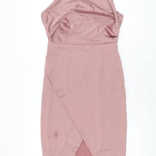 Missguided Womens Pink Polyester Bodycon Size 10 Cowl Neck Zip