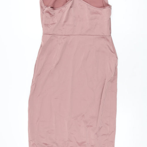 Missguided Womens Pink Polyester Bodycon Size 10 Cowl Neck Zip