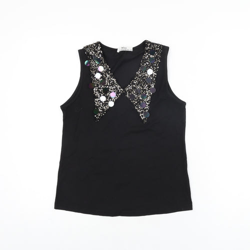 May by Shining Star Womens Black Cotton Basic T-Shirt Size S V-Neck