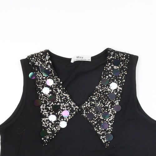 May by Shining Star Womens Black Cotton Basic T-Shirt Size S V-Neck
