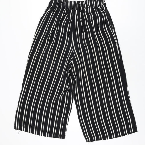 Amisu Womens Black Striped Polyester Cropped Trousers Size 10 L20 in Regular Tie