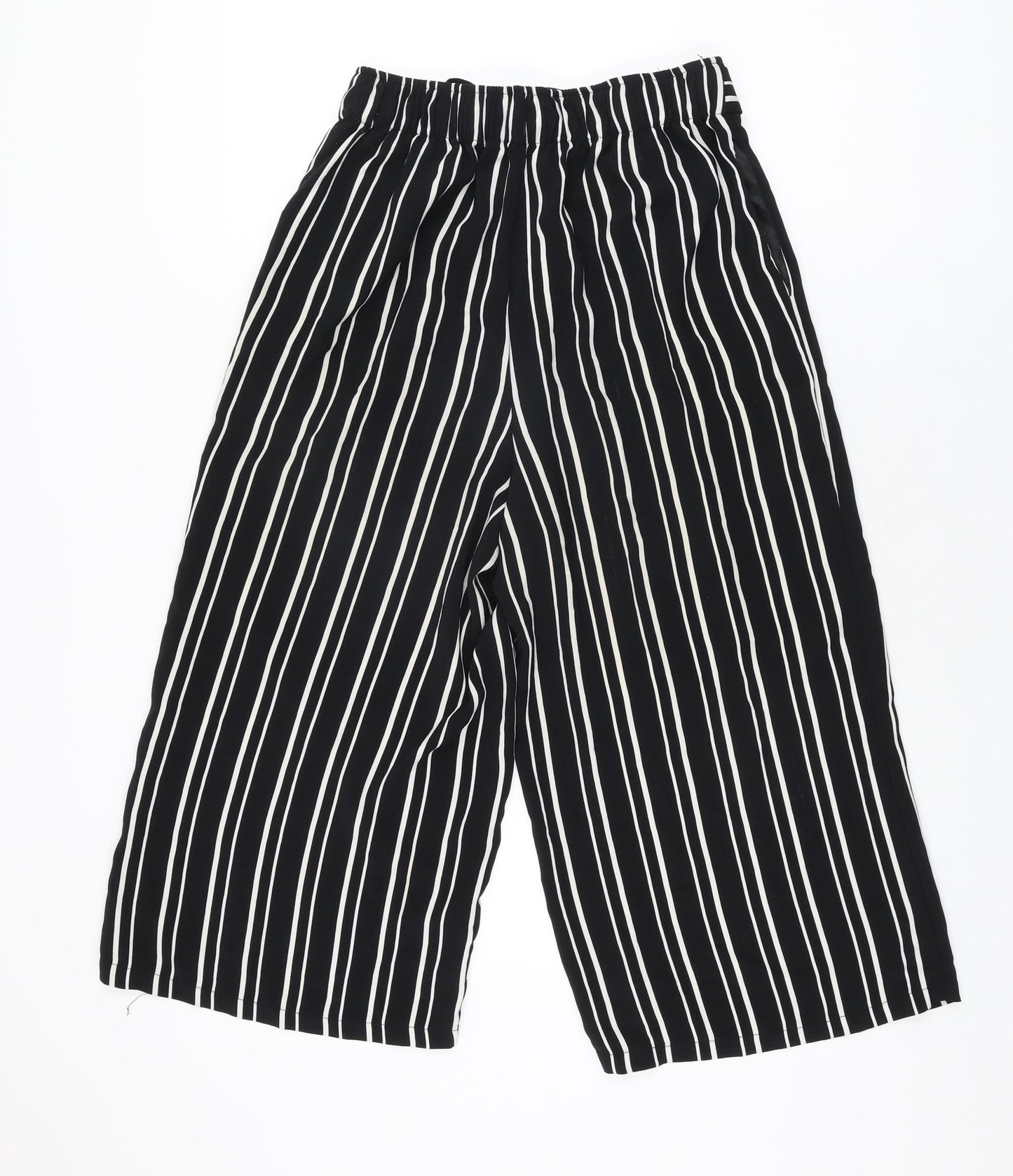 Amisu Womens Black Striped Polyester Cropped Trousers Size 10 L20 in Regular Tie