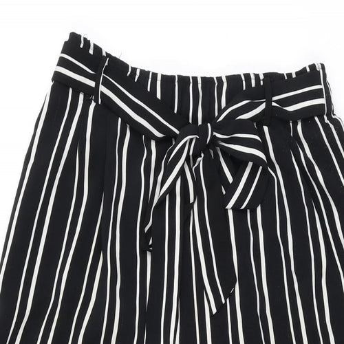 Amisu Womens Black Striped Polyester Cropped Trousers Size 10 L20 in Regular Tie