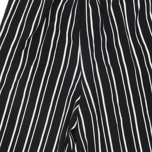Amisu Womens Black Striped Polyester Cropped Trousers Size 10 L20 in Regular Tie