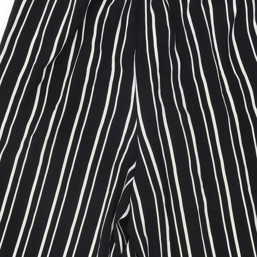Amisu Womens Black Striped Polyester Cropped Trousers Size 10 L20 in Regular Tie