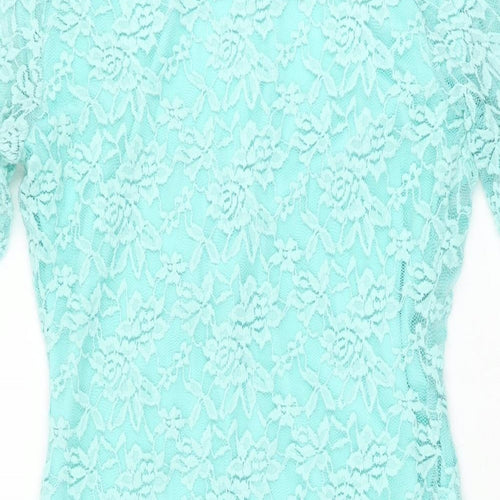 ASOS Womens Blue Floral Nylon Bodycon Size 12 Sweetheart Pullover