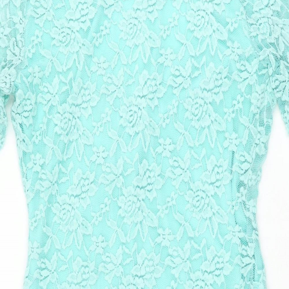 ASOS Womens Blue Floral Nylon Bodycon Size 12 Sweetheart Pullover