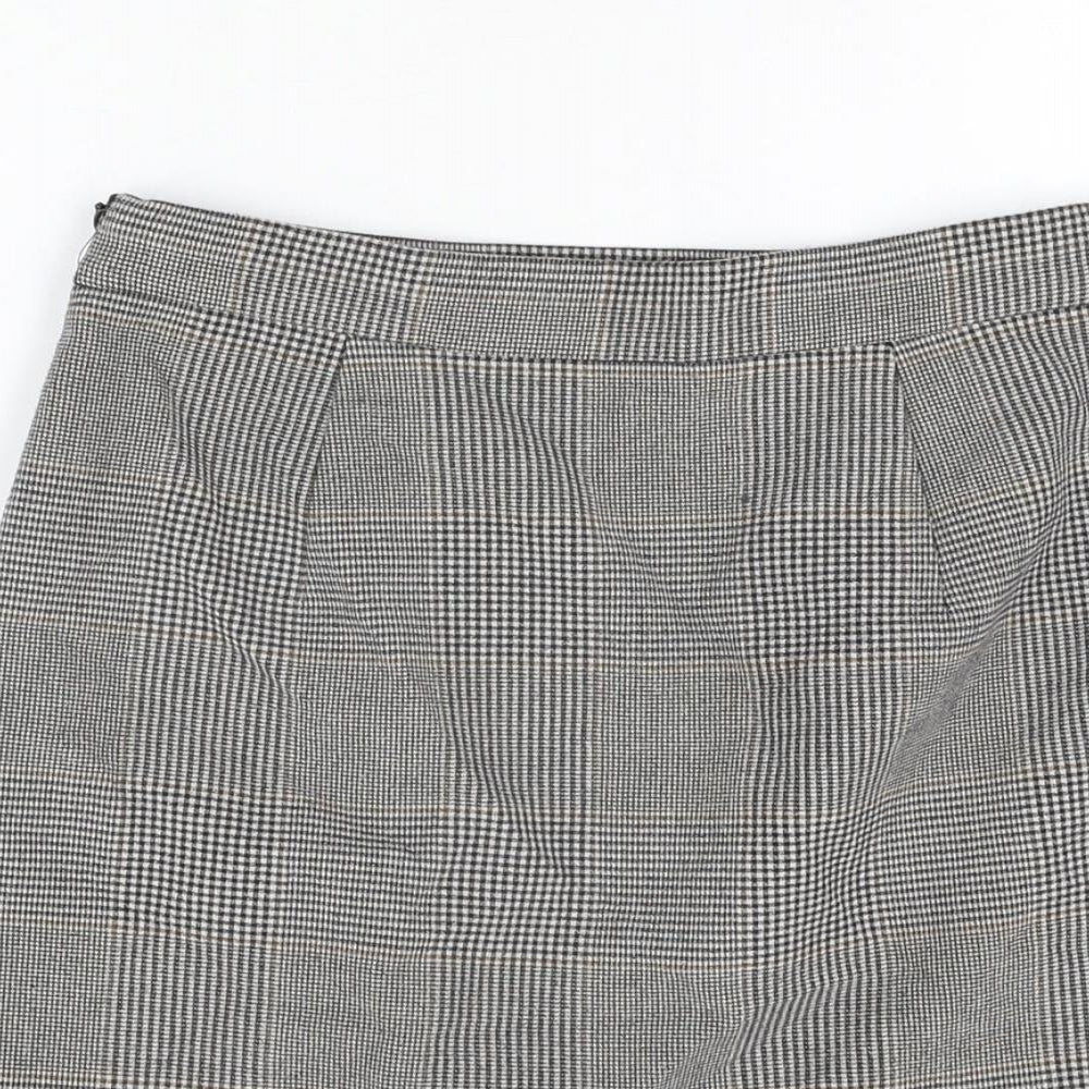 Zara Womens Grey Plaid Polyester Mini Skirt Size S Zip
