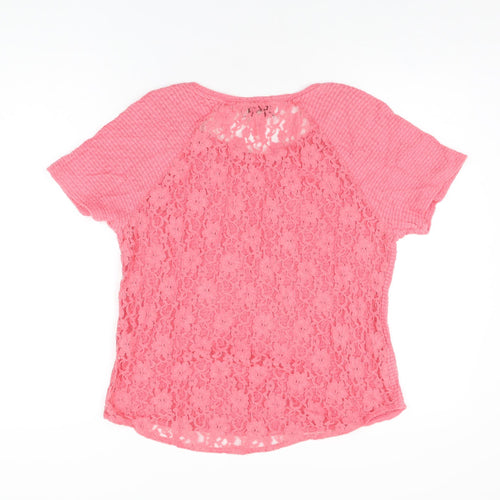 NEXT Womens Pink Polyester Basic T-Shirt Size 14 Round Neck