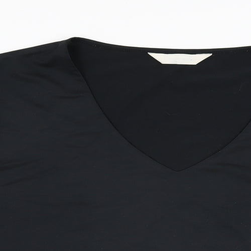For Women Womens Black Polyester Basic T-Shirt Size 26 V-Neck