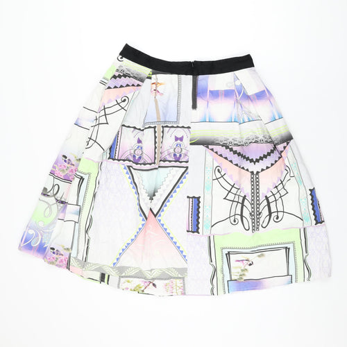 River Island Womens Multicoloured Geometric Cotton Swing Skirt Size 14 Zip