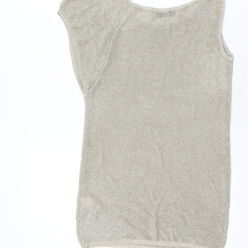 Zara Womens Gold Viscose Basic T-Shirt Size S Round Neck