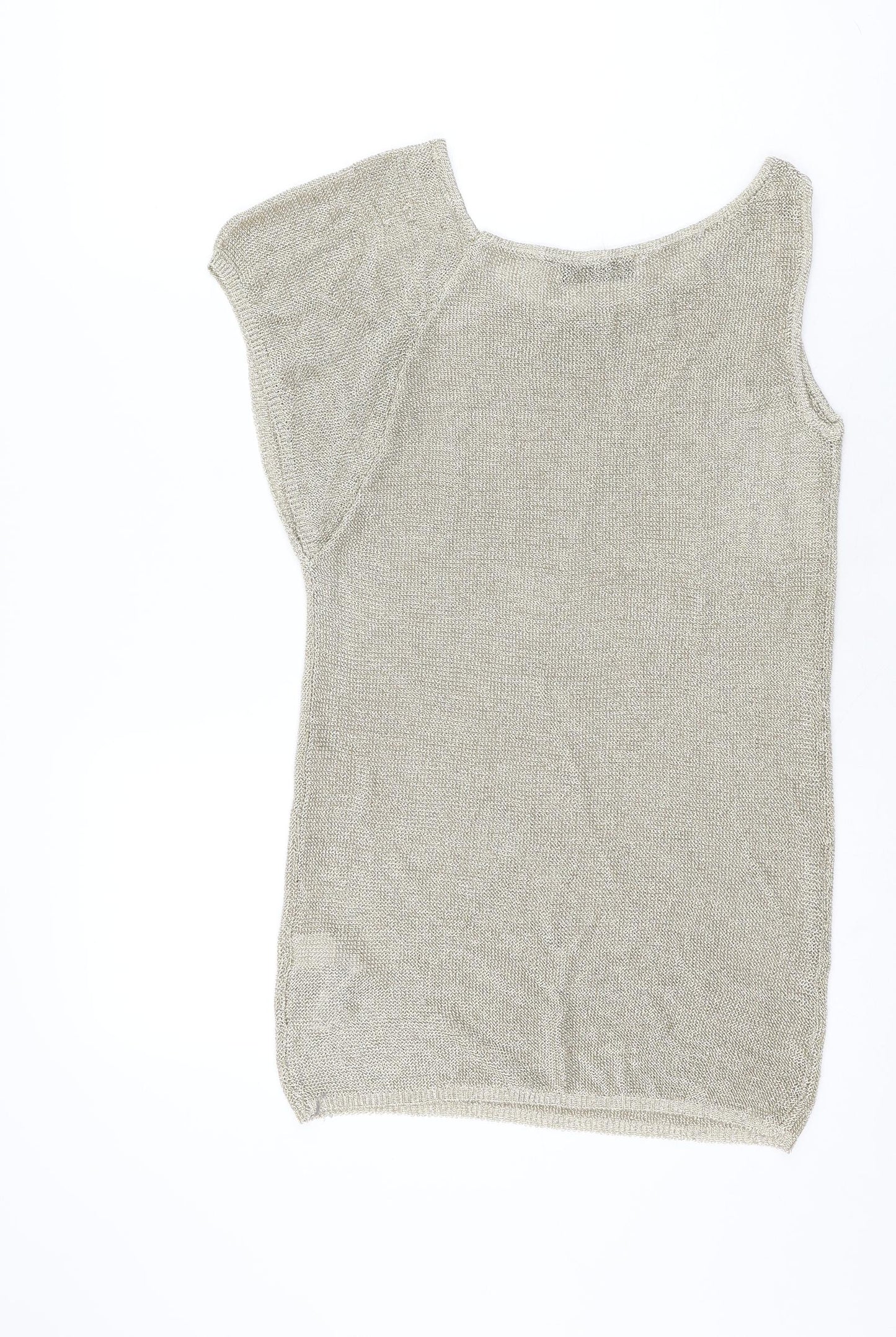 Zara Womens Gold Viscose Basic T-Shirt Size S Round Neck