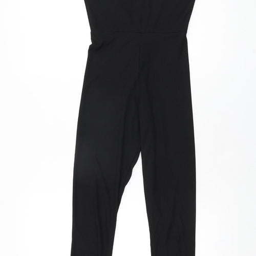 PRETTYLITTLETHING Womens Black Polyester Jumpsuit One-Piece Size 4 L28 in Button