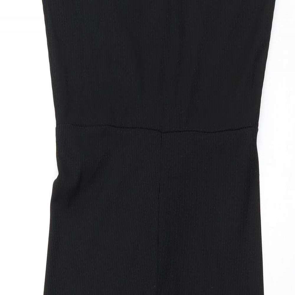 PRETTYLITTLETHING Womens Black Polyester Jumpsuit One-Piece Size 4 L28 in Button