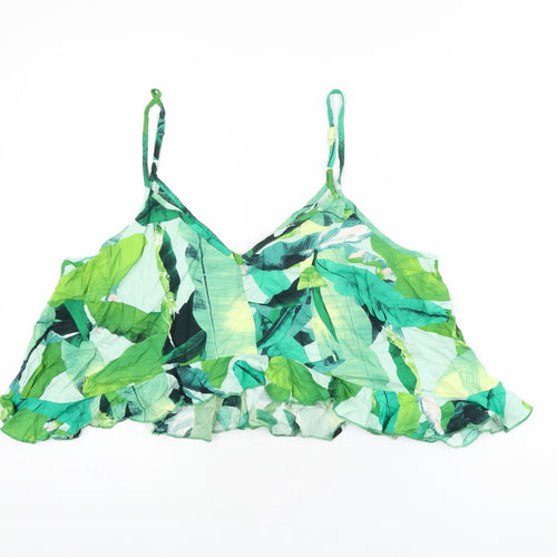ASOS Womens Green Geometric Viscose Cropped T-Shirt Size 18 V-Neck