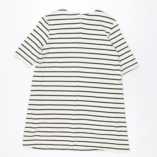 H&M Womens White Striped Viscose Shift Size S Round Neck Zip