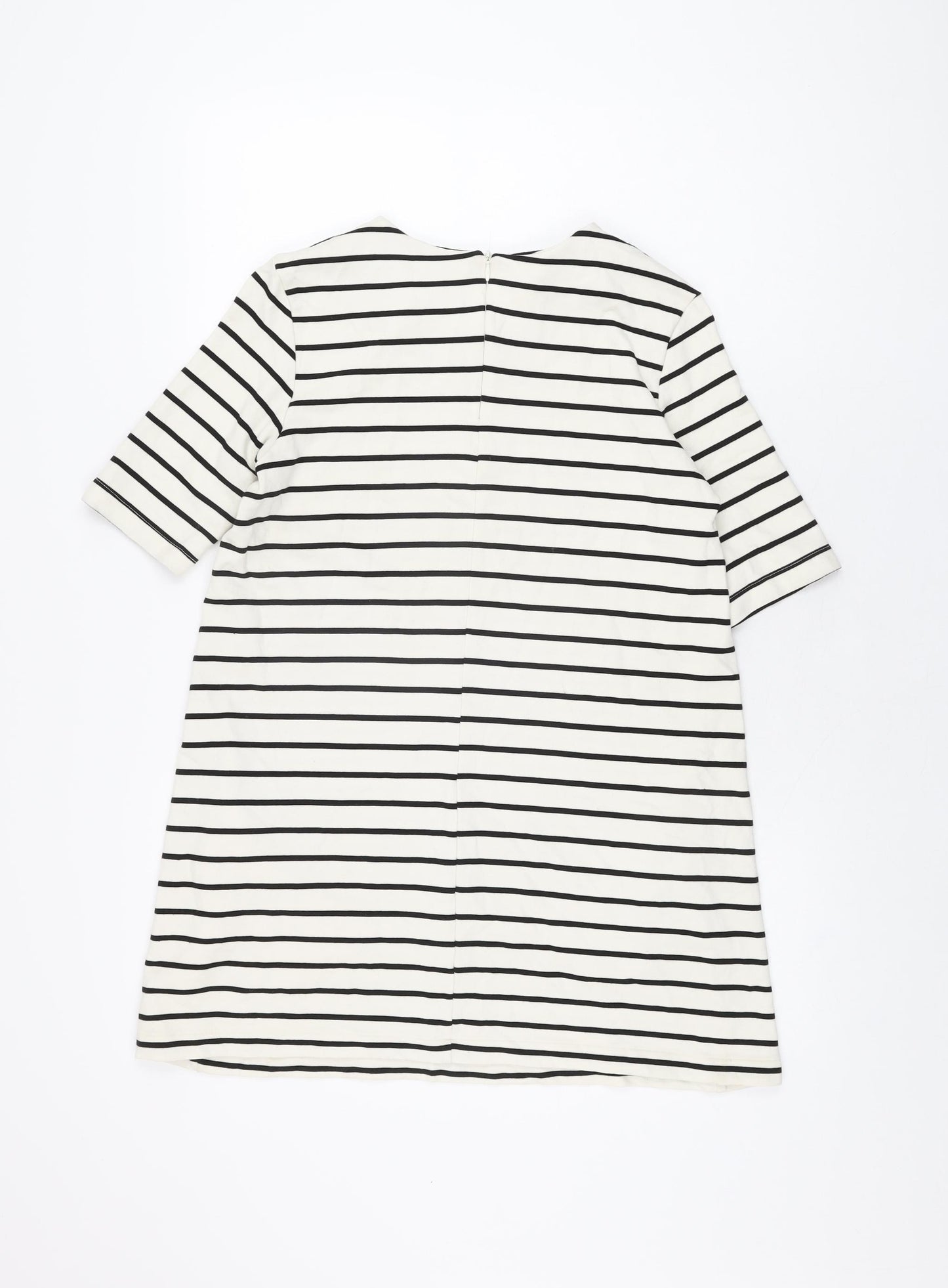 H&M Womens White Striped Viscose Shift Size S Round Neck Zip