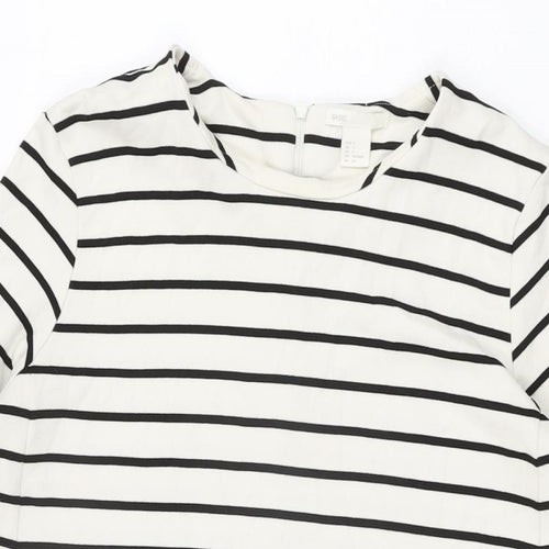 H&M Womens White Striped Viscose Shift Size S Round Neck Zip
