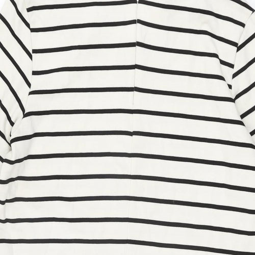 H&M Womens White Striped Viscose Shift Size S Round Neck Zip