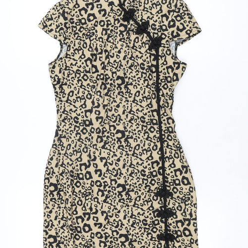 PRETTYLITTLETHING Womens Beige Animal Print Polyester Mini Size 8 Round Neck Zip - Leopard Print