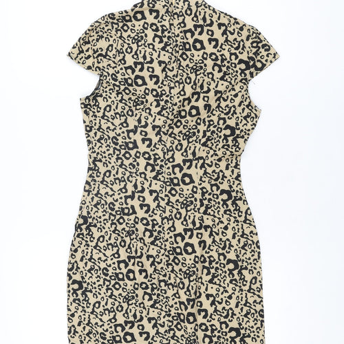 PRETTYLITTLETHING Womens Beige Animal Print Polyester Mini Size 8 Round Neck Zip - Leopard Print