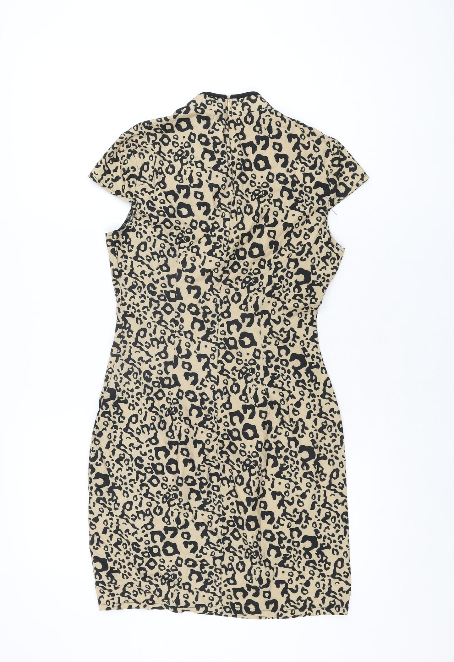 PRETTYLITTLETHING Womens Beige Animal Print Polyester Mini Size 8 Round Neck Zip - Leopard Print