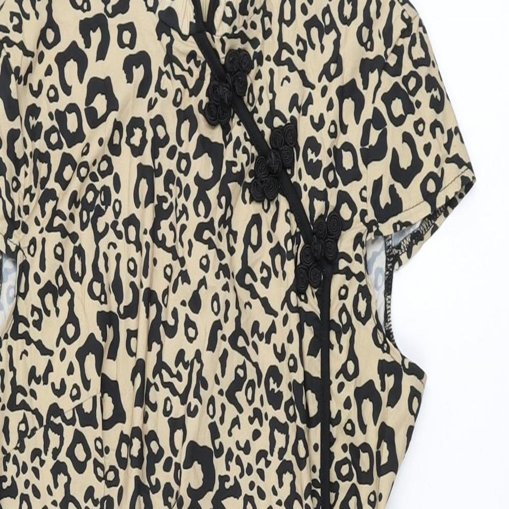 PRETTYLITTLETHING Womens Beige Animal Print Polyester Mini Size 8 Round Neck Zip - Leopard Print