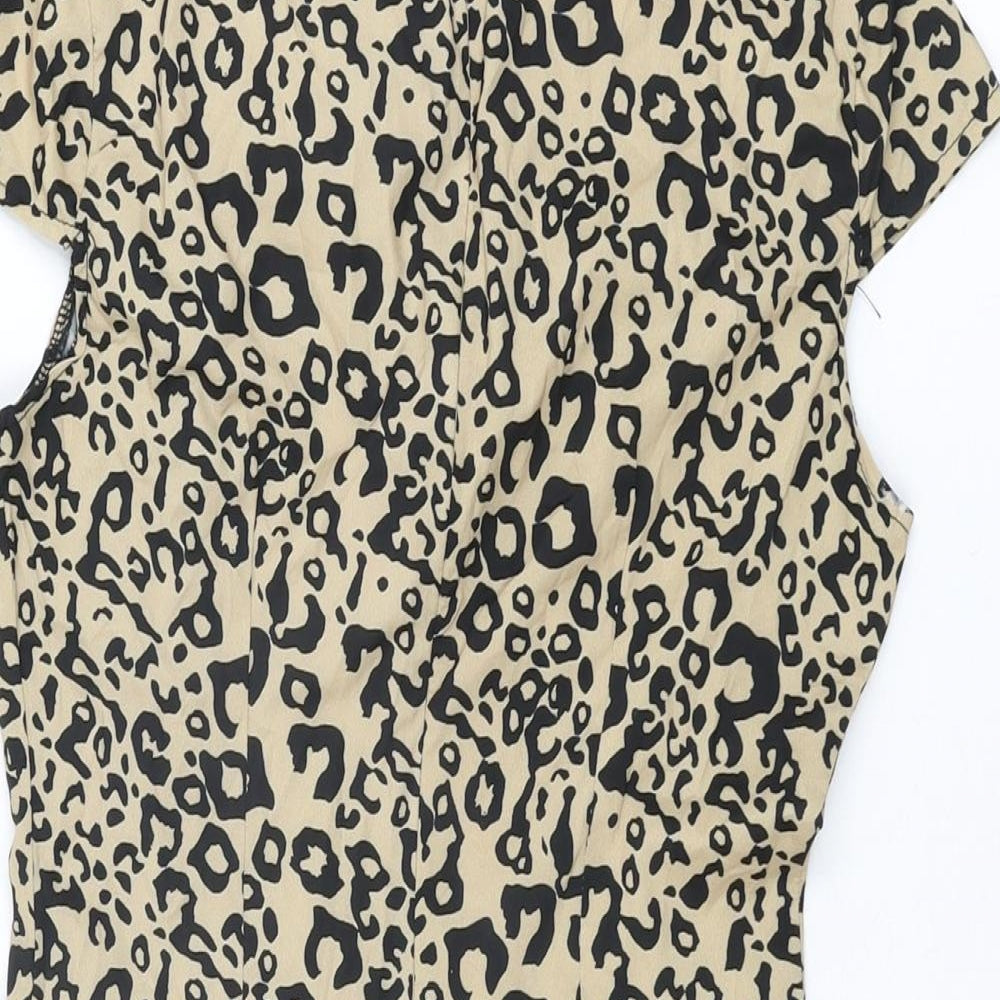 PRETTYLITTLETHING Womens Beige Animal Print Polyester Mini Size 8 Round Neck Zip - Leopard Print